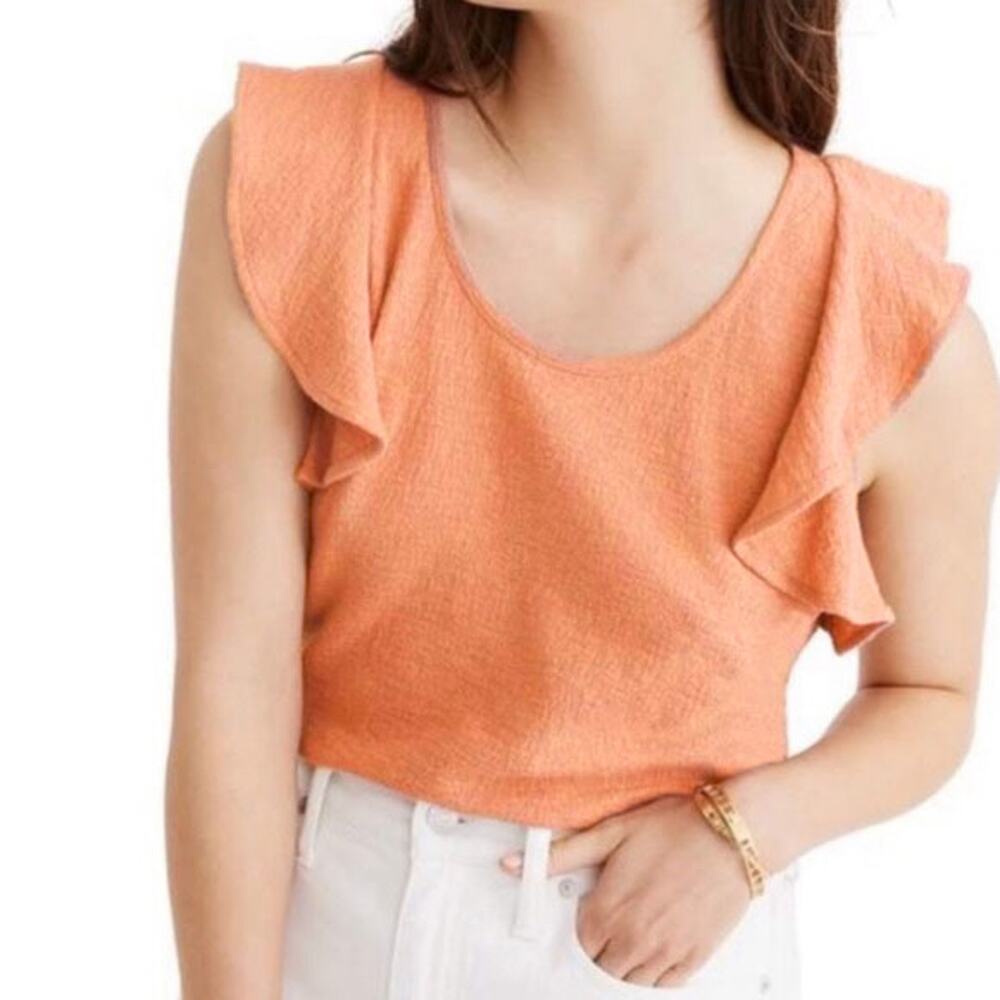 Madewell Texture & Thread Ruffle Sleeve Tank Top Peach Cotton Women's XS S L
